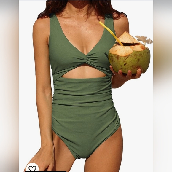 Charmo Army Green Ruched Cut Out Swimsuit NWT Sz. Small - Picture 8 of 9